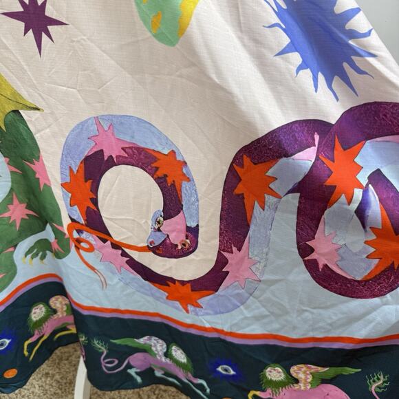 Bohemian Cami Maxi Dress Medium Graffiti Colorful Print Smocked Snake Dragon - Picture 6 of 16